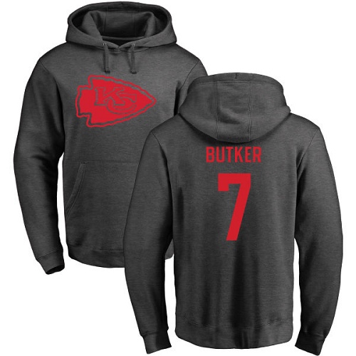 Men Kansas City Chiefs #7 Butker Harrison Ash One Color Pullover Hoodie